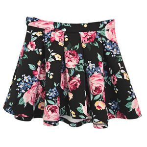 Abercrombie Kids Floral Pleated Skater Skirt Pink Black Girl's Size 7/8